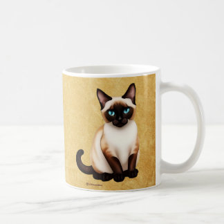Mug Chat Siamois Sur Vieux Papier