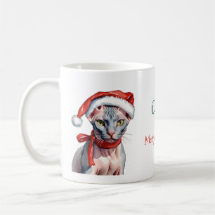 Mug Chat Sphynx de Noël aquarelle