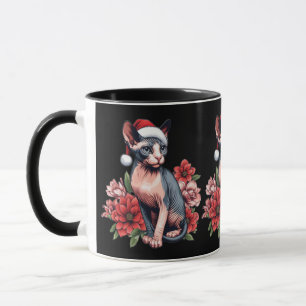 Mug   Chat Sphynx de Noël portant un chapeau de Pè