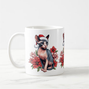Mug   Chat Sphynx de Noël portant un chapeau de Pè