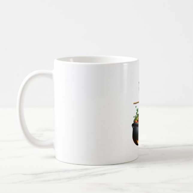 Mug Chat sur un bâton de brosse à Halloween. T-shirt c (Gauche)
