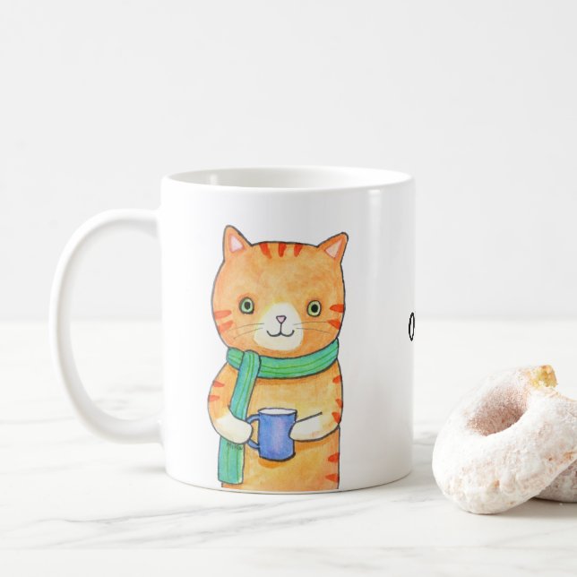 Mug Chat Tabby Orange avec boisson chaude drôle Nom pe (Avec donut)