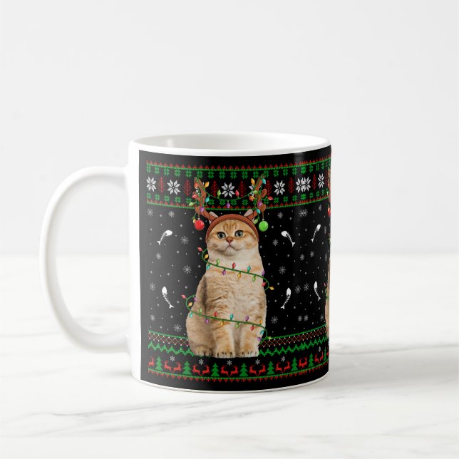 Mug Chat Ugly Xmas Sweater Lighting Père Noël Chat Noë (Gauche)