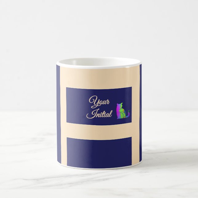 Mug Chat vert rayé bleu foncé et crème (Centre)