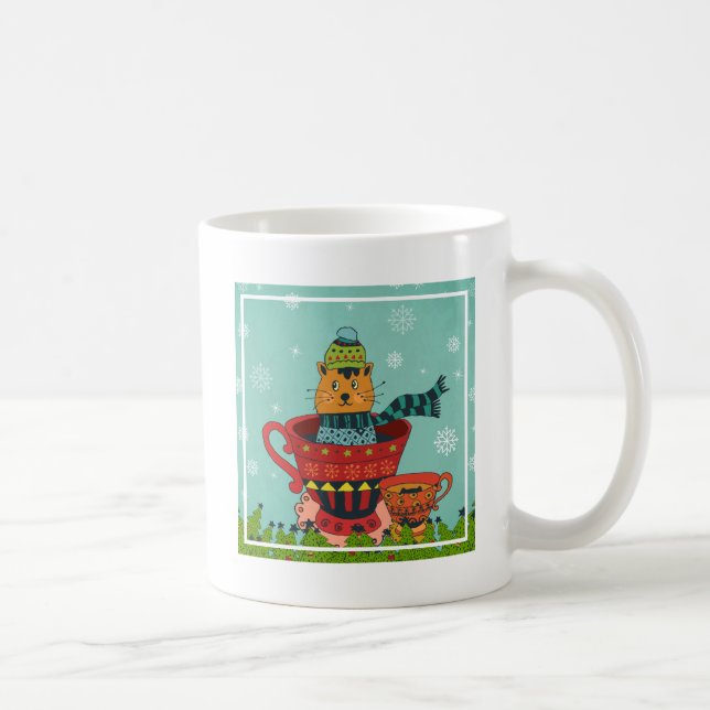 Mug Chat Whimsical assis dans un thé Noël (Droite)