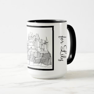 Mug Château moderne élégant Noir et Blanc Ringer 15oz