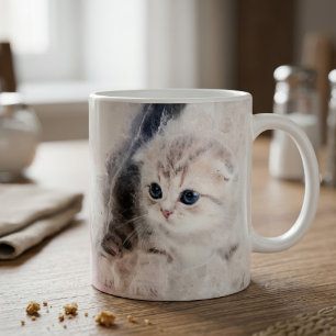 Mug Chaton jouant avec une boule de laine rose à l'aqu