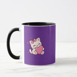 Mug Chaton Mignon Kawaii avec Cœur Rose