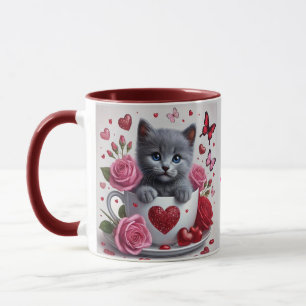 Mug Chaton Russian Blue Teacup Saint-Valentin