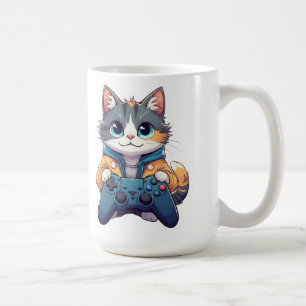 Mug Chaton tenant une manette de jeu et souriant Chat 