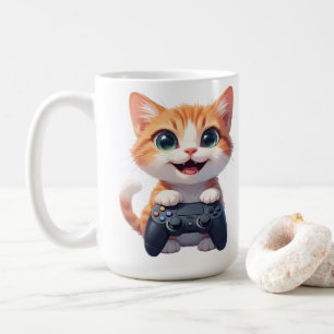 Mug Chaton tenant une manette de jeu Sourire Chat joue