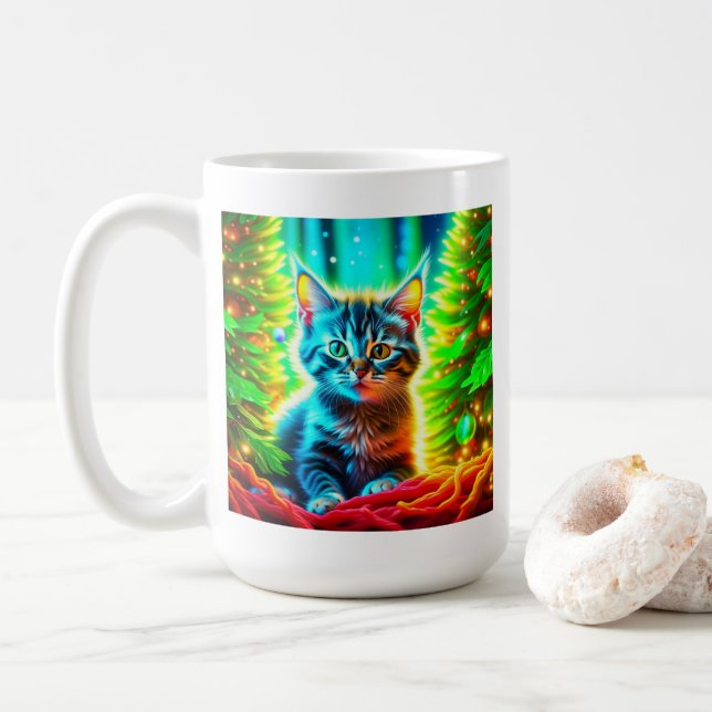 Mug Chatons gris mignons avec arbres de Noël (Avec donut)