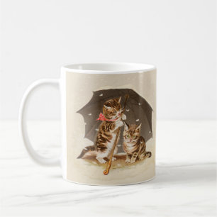 Mug Chatons vintage sous un parapluie, art antique de