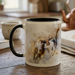 Mug Chats à l'aquarelle se câlinant dans l'art abstrai