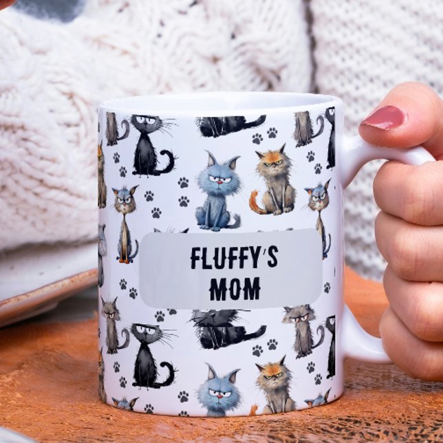 Mug Chats Avec Grumpy Scowling Visages Motif Avec Nom (Créateur téléchargé)