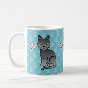 Mug Chats Bleus Russes Avec des Cœurs sur Fond Bleu