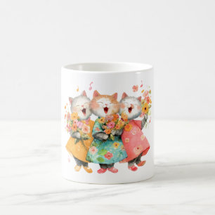 Mug Chats chantants tenant des bouquets