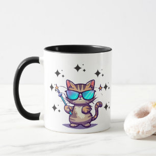 Mug Chats cool portant des lunettes tenant des baguett