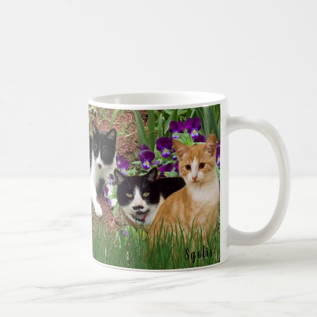 Mug Chats dans le jardin des fleurs / Collage photo Ca (Droite)