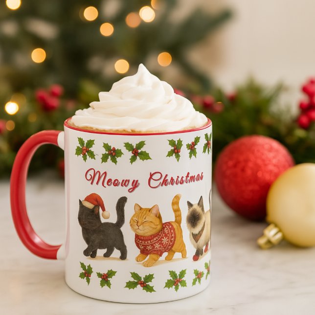 Mug Chats de Noël mignons de fêtes (Cozy Christmas cocoa: A delightful mug, ideal for cat enthusiasts.)