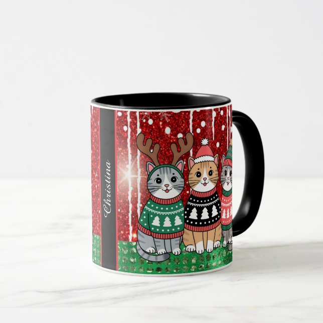 Mug Chats de Noël mignons Nom personnalisé (Devant droit)