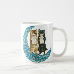 Mug Chats de Valentine sur une lune de fleurs bleues