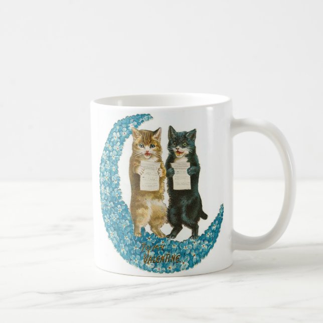 Mug Chats de Valentine sur une lune de fleurs bleues (Droite)