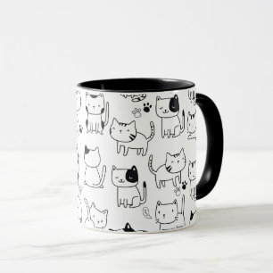 Mug Chats doodle mignons motif noir et blanc