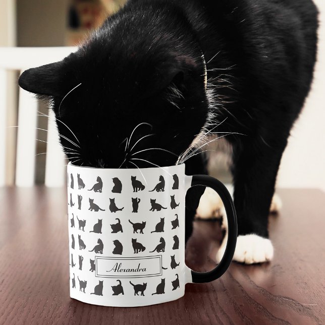 Mug Chats en Silhouette noire Motif avec prénom (Créateur téléchargé)