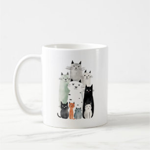 Mug Chats et amis Aquarelle Gouache Illustration