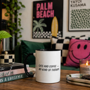 Mug 'Chats et café - mon genre de thérapie.' Amoureux