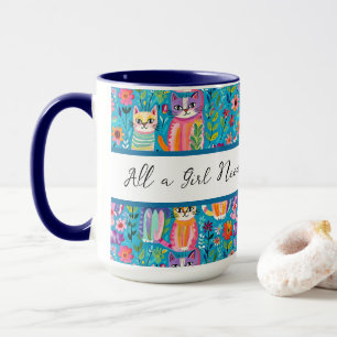 Mug Chats et fleurs colorés Anniversaire lunaire