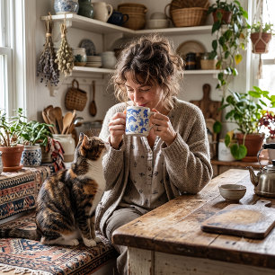 Mug Chats Flottants Bleu de Style Ming