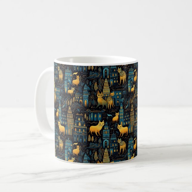 Mug Chats Jaunes dans la ville Night Ai Art (Devant gauche)