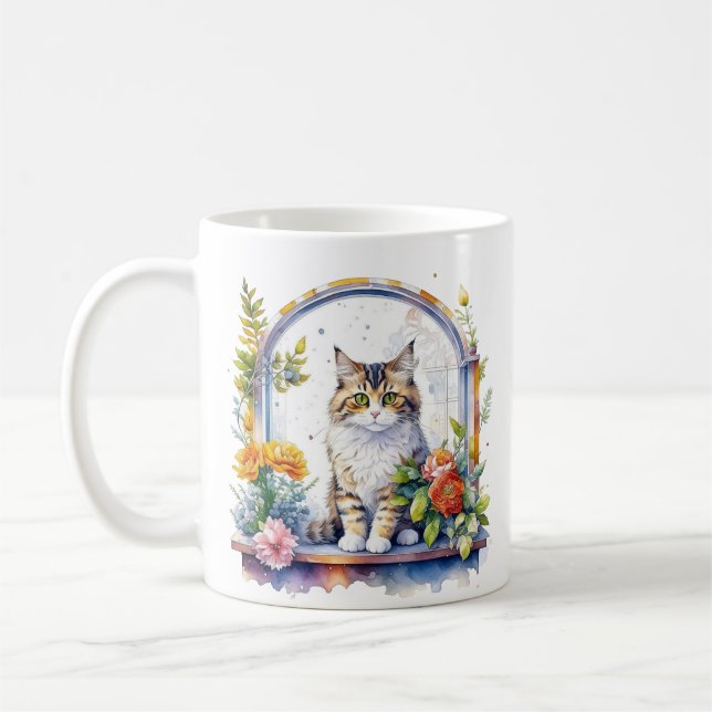 Mug Chats mignons en fenêtre de fleurs (Gauche)