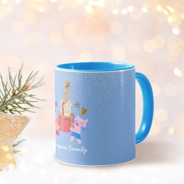 Mug Chats mignons et présente l'hiver bleu (Créateur téléchargé)