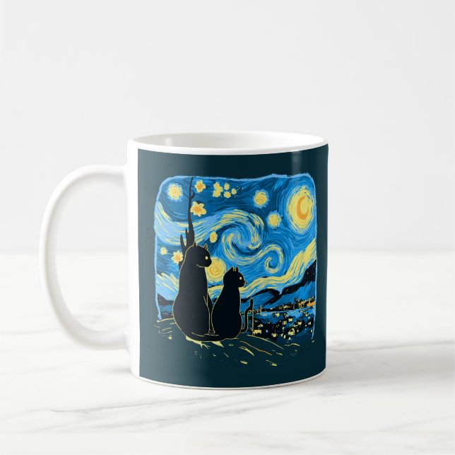 Mug Chats mignons Starry Nuit Van Gogh Père Mère Fils (Gauche)