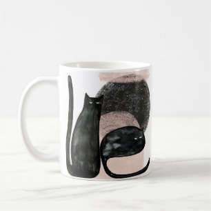 Mug Chats noirs illustration minimaliste, chat art mod