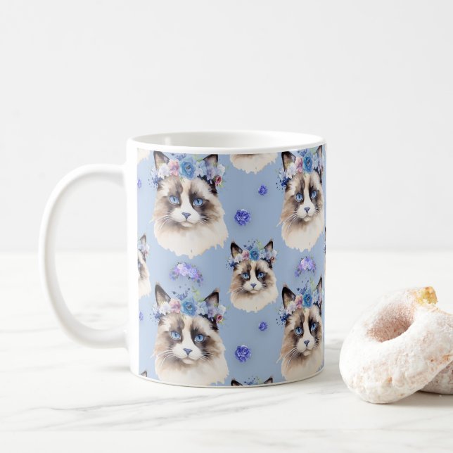 Mug Chats perses de fleurs bleues (Avec donut)