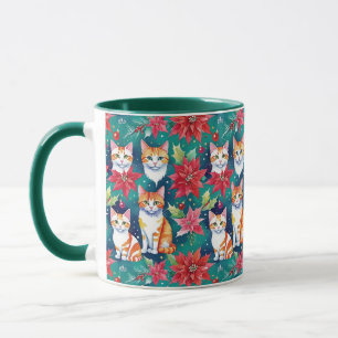 Mug Chats Tabby De Noël Avec Poinsettias
