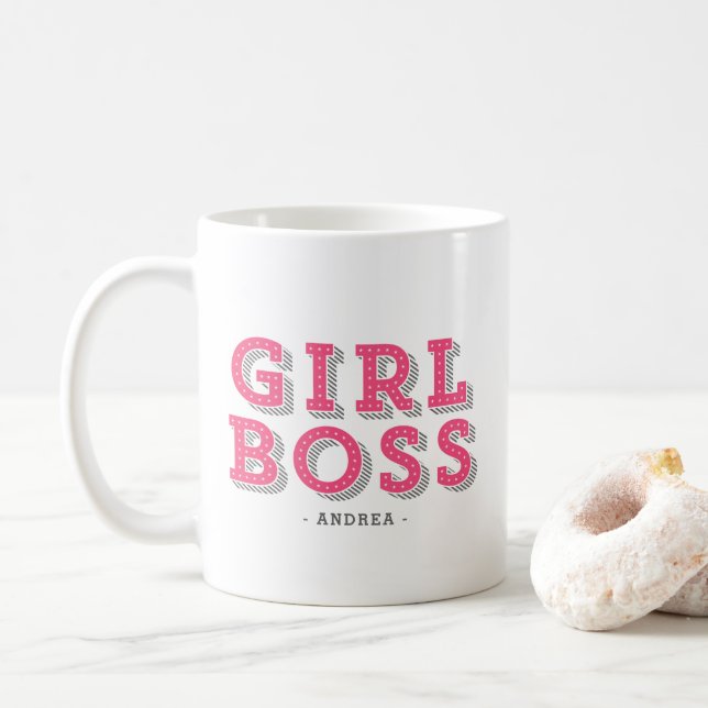 Mug Chaud rose fille Boss Retro Marquee personnalisée (Avec donut)