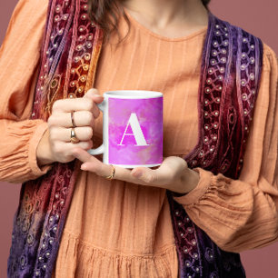 Mug Chaud rose moderne Aquarelle Girl Monogramme