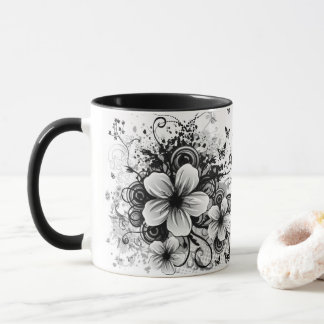 Mug chaudière à fleurs noires rétro