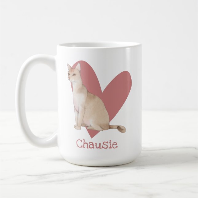 Mug Chausie Chat Aquarelle Kitty Coeur rose (Gauche)