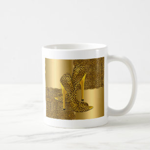 Mug Chaussures à talons hauts élégantes en léopard dor
