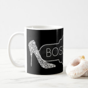Mug Chaussures argentées de talon haut de diamant de
