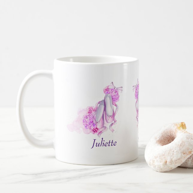Mug Chaussures de Ballet en Aquarelle rose personnalis (Avec donut)