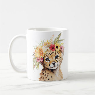 Mug Cheetah Flower Crown Art Aquarelle Safari Floral