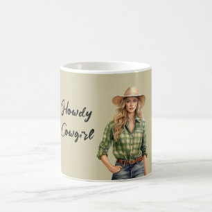 Mug Chemise à carreaux verte Cowgirl blonde Howdy