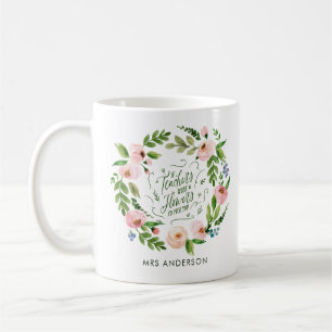Mug Chemise florale rose pâle Merci à l'enseignant cad